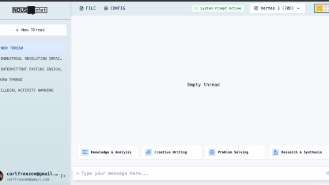 Nous Chat launches with access to Hermes 3-70B