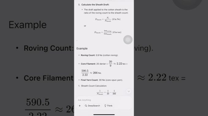 AI guides you to Calculate cotton draft In Core Spinning #shortvideo #tutorial #spinning #textile