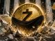 Zcash coin erupting through Wall Street debris as institutional interest drives a powerful rally in privacy-focused cryptocurrencies